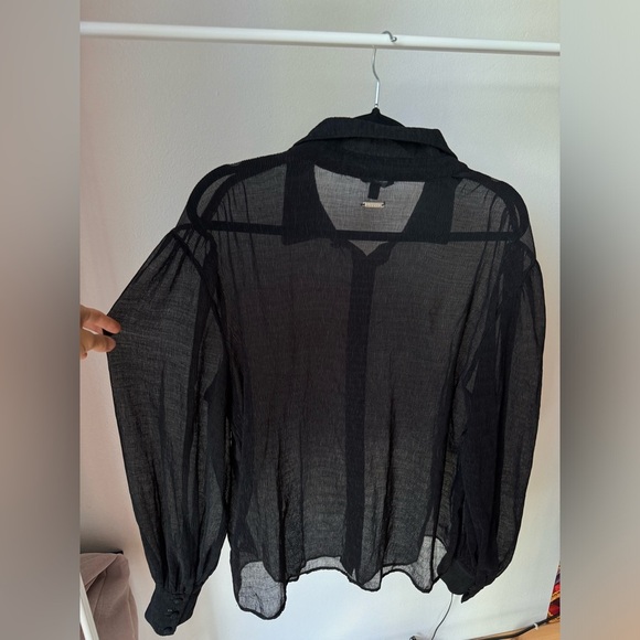 Guess Yora Sheer Black Blouse M - Picture 5 of 6